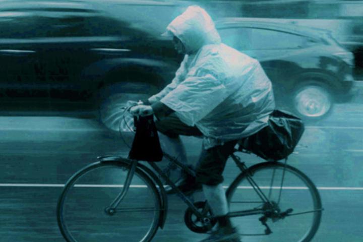 A biker making a delivery 